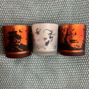 Bath And Body Works Dancing Tea-light Holders Orange Black White Halloween X 3